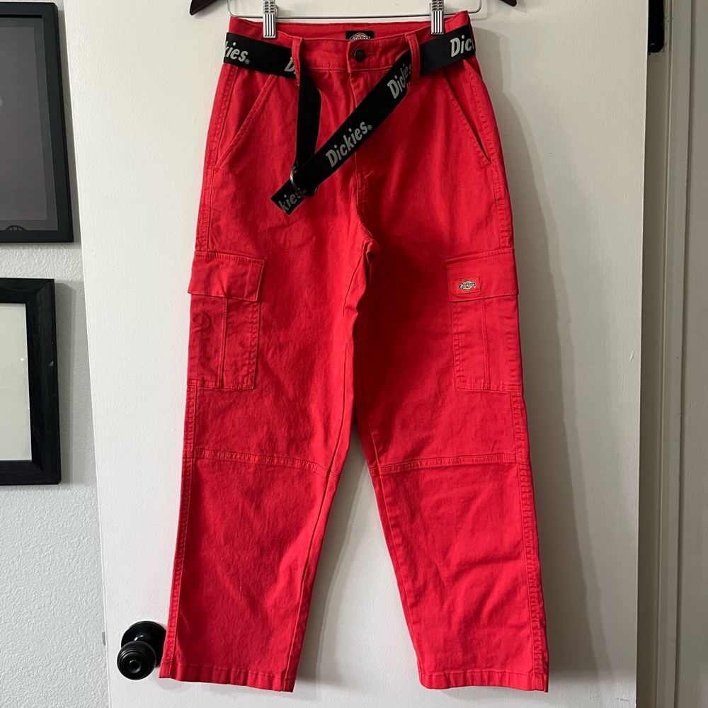 Dickies High Rise Red Cargo Pants with Belt Women 25
